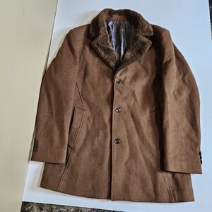 JIEPAINIAO Mens Wool Blend Overcoat 3XL Brown Shearling Collar Button Coat